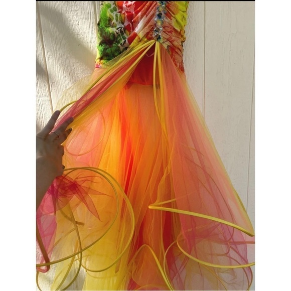 Panoply Sz 8 Long Strapless Formal Ruched Tulle Trumpet Gown Dress - Picture 4 of 16